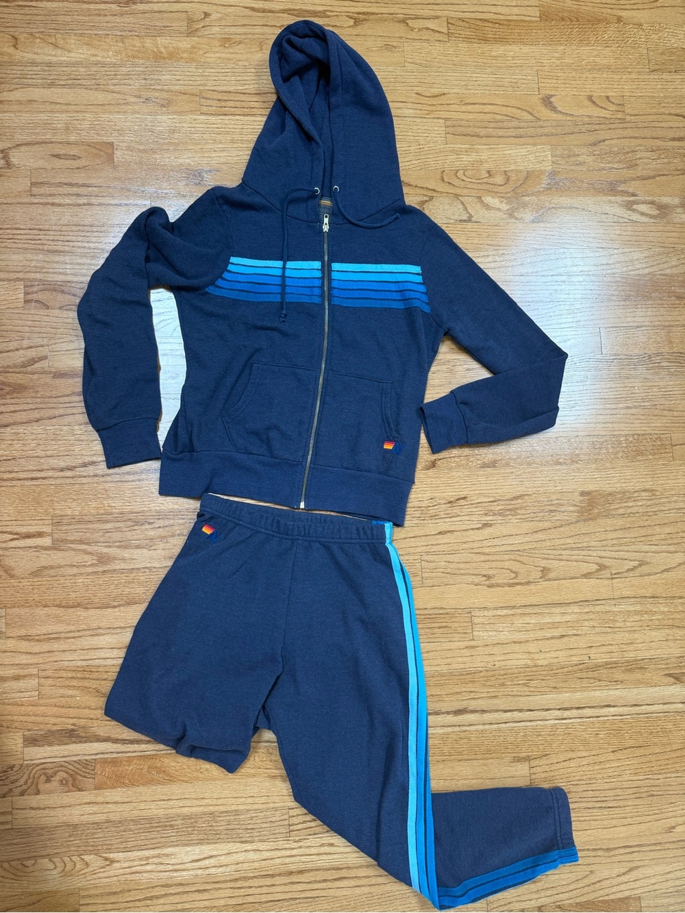 Aviator Nation 5 Stripe Hoodie & Sweatpants *Matching Set* Navy Blue Size Small